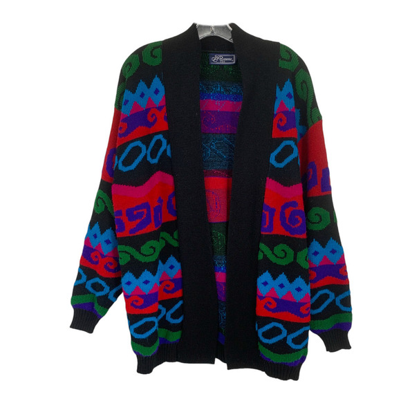 Vintage 1980's JJ Browne USA Cardigan Sz L Pop Art Graphic New Wave Sweater - Picture 2 of 6